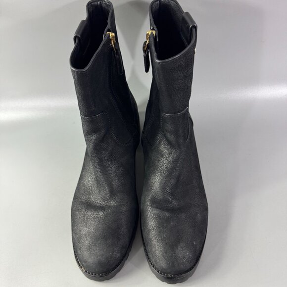 Tory Burch Oakridge Boots Black Pebbled Leather Ankle Booties, Size 8 - Picture 5 of 12